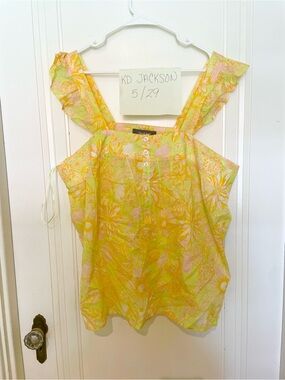 ModCloth Yellow & Green Floral Ruffle Strap Camisole